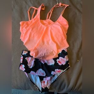 NWT Adisputent  Womens Bright Peach Layered Ruffle Flounce Bikini Size XL